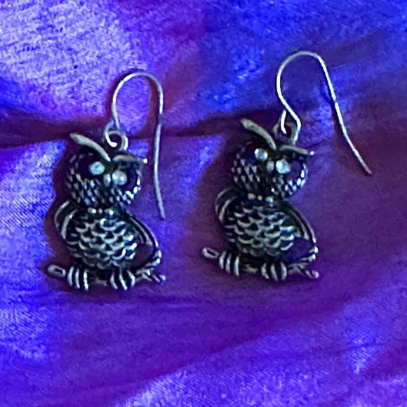 Silver Dangle Owl Earrings - Picture 4 of 7